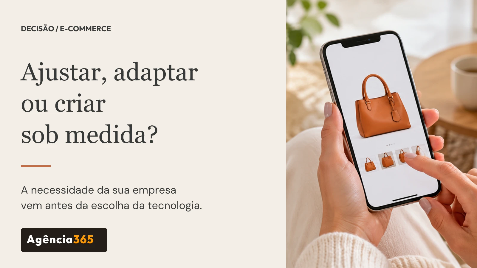 Celular com produto e pergunta ajustar, adaptar ou criar sob medida; foto ilustrativa por IA.