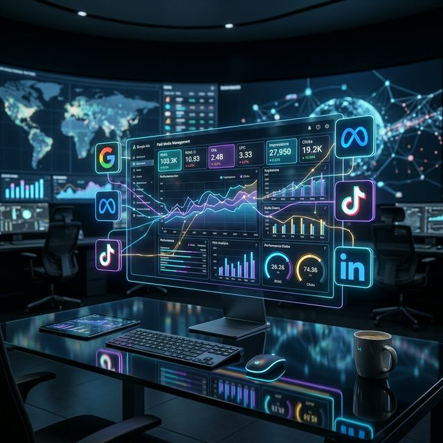 Dashboard avançado de gestão de mídia multiplataforma